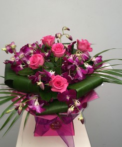 Pink Rose and Orchid Hand Tied Bouquet
