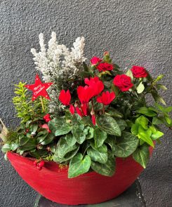 Red festive outdoor planter
